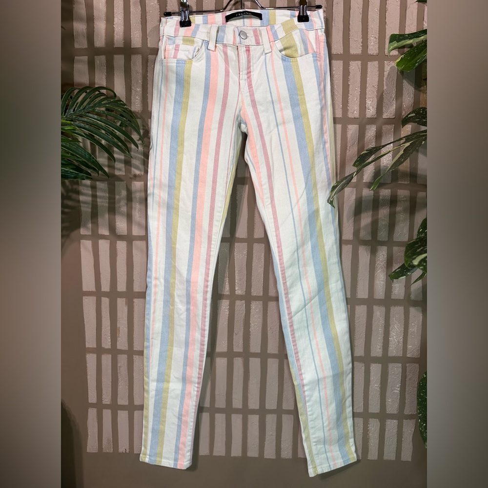 J. Brand Candy Stripe Skinny Jeans Pastel Size 25 White and Pink